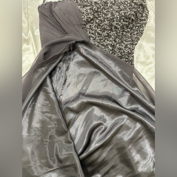 Vintage Aspeed One Shoulder Chiffon Gown Embellished Gray Medium Y2K Prom Chic - Picture 9 of 13